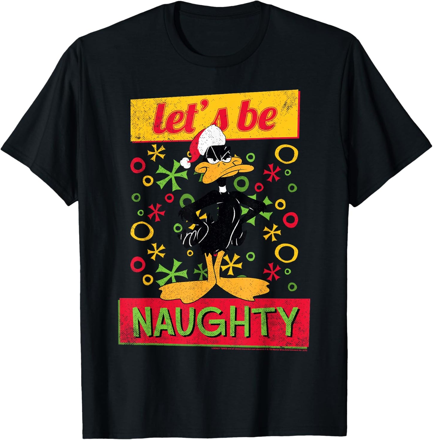 Looney Tunes Christmas Daffy Duck Let's Be Naughty Portrait T-Shirt - T-Shirt | Black