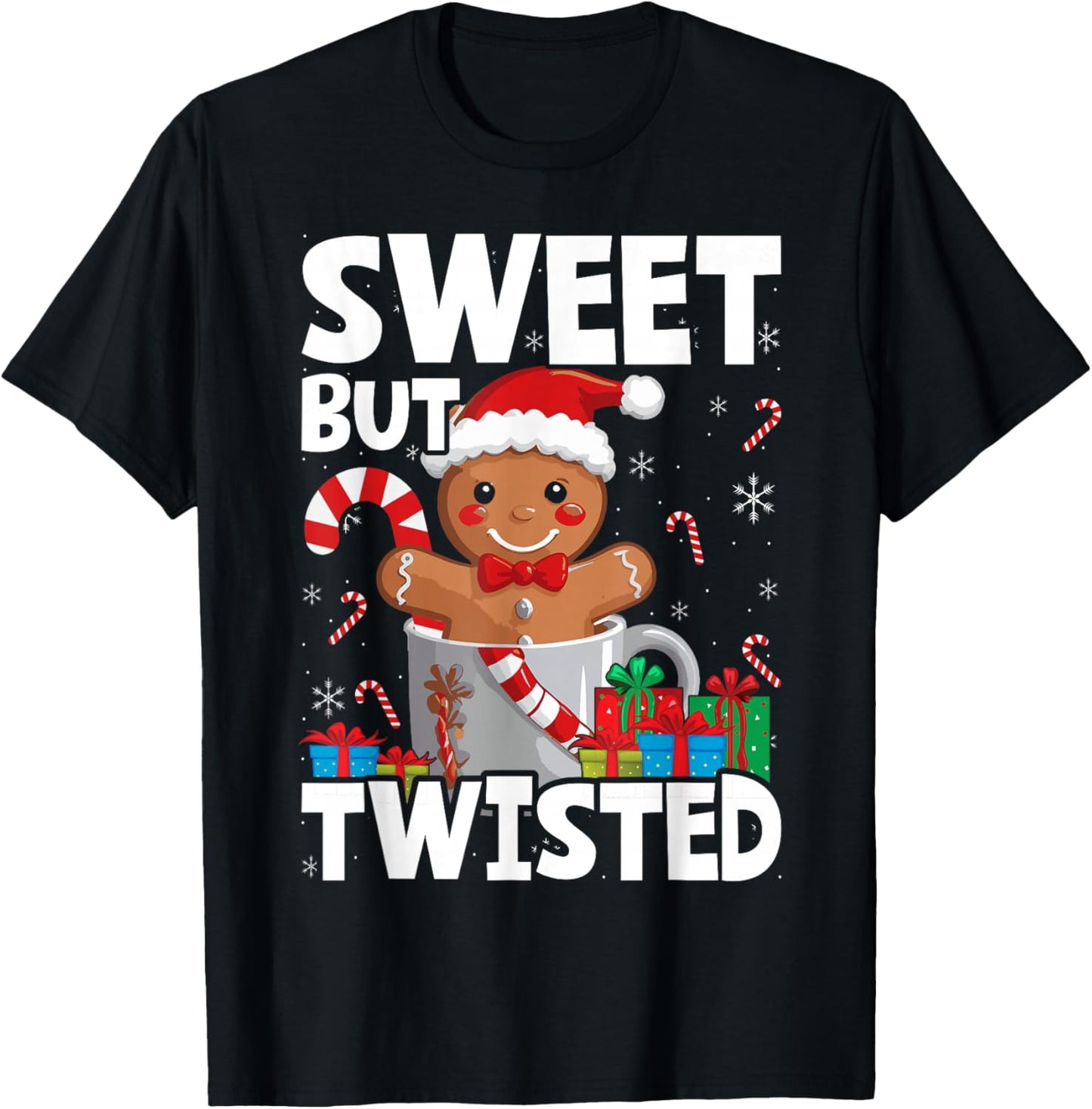Funny Christmas Sweet But Twisted Gingerbread Candy Cane T-Shirt - T-Shirt | Black