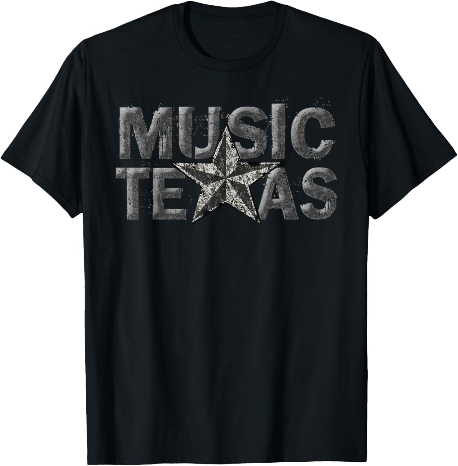 Music Texas Original 1990's Distressed Brand Logo Design T-Shirt - T-Shirt | Black