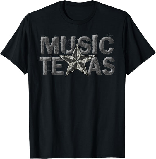 Music Texas Original 1990's Distressed Brand Logo Design T-Shirt - T-Shirt | Black