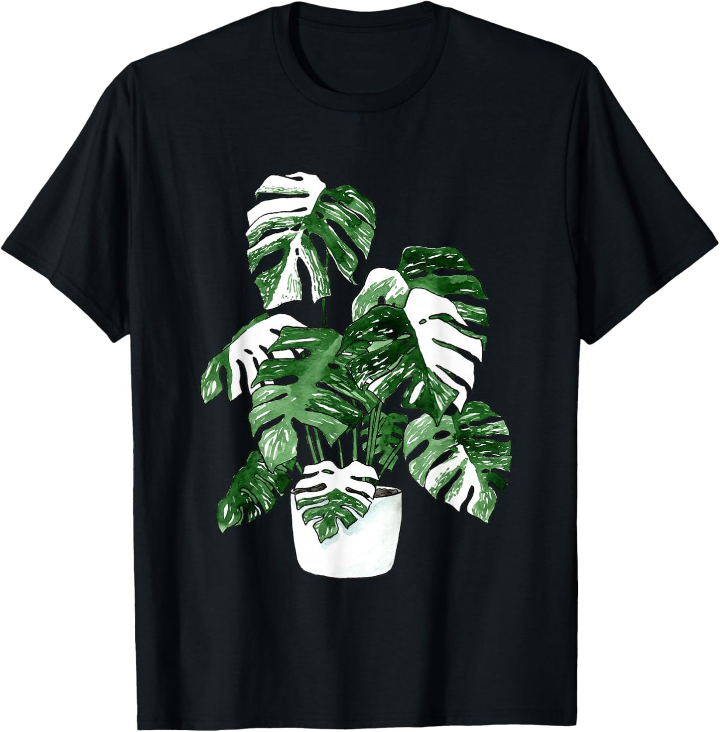 Variegated Monstera Deliciosa Variegata House Plant Ear T-Shirt - T-Shirt | Black
