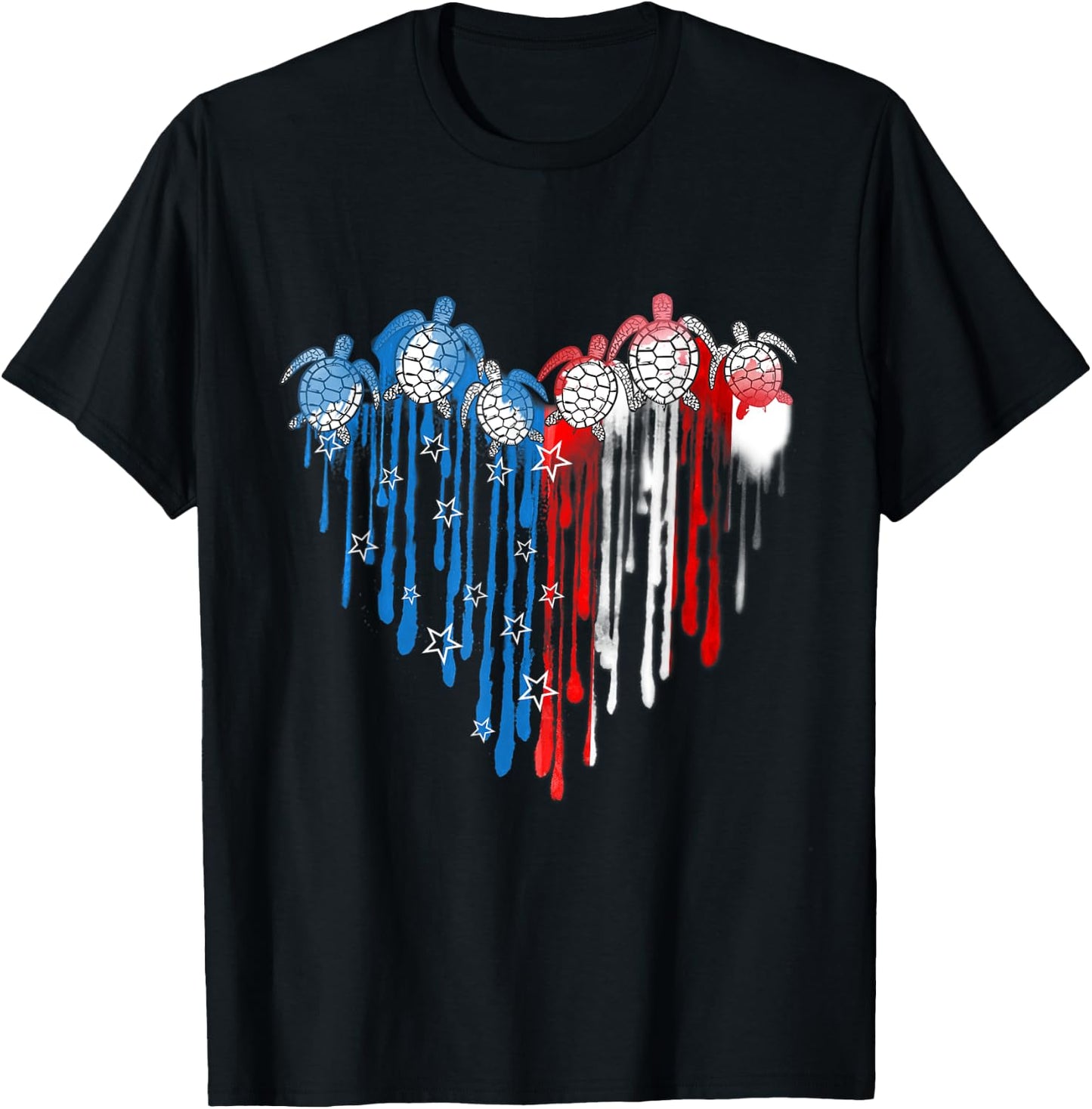 Turtles USA Flag Stars Stripes 4th of July Independence Day T-Shirt - T-Shirt | Black