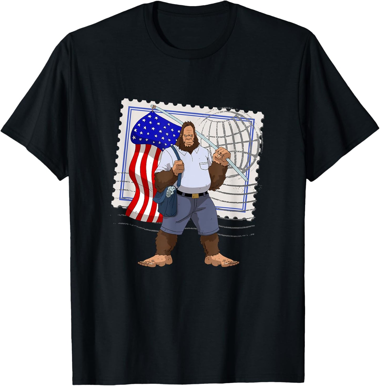 Bigfoot American Flag Protect US Postal Service T-Shirt - T-Shirt | Black