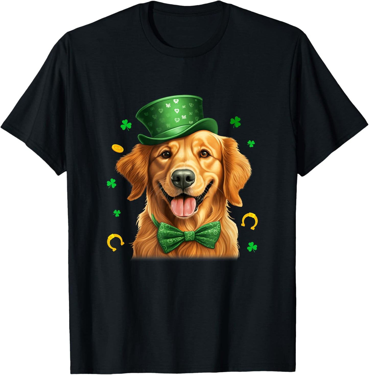 Golden Retriever St Patricks Day Leprechaun Shamrock Irish T-Shirt - T-Shirt | Black