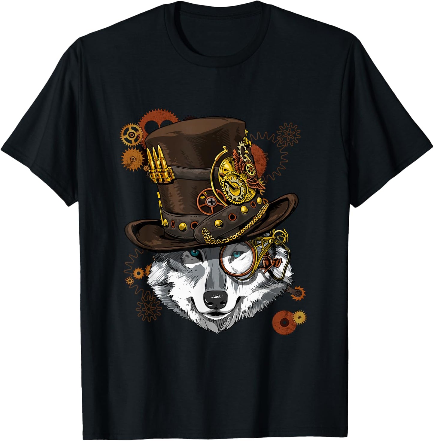 Wowsome! Steampunk Wolf Lovers - Black, -Adults, Short Sleeve, XS, US, Regular, Small T-Shirt - T-Shirt | Black