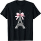 Romantic Paris Eiffel Tower with Pink Bow Vintage Art T-Shirt - T-Shirt | Black