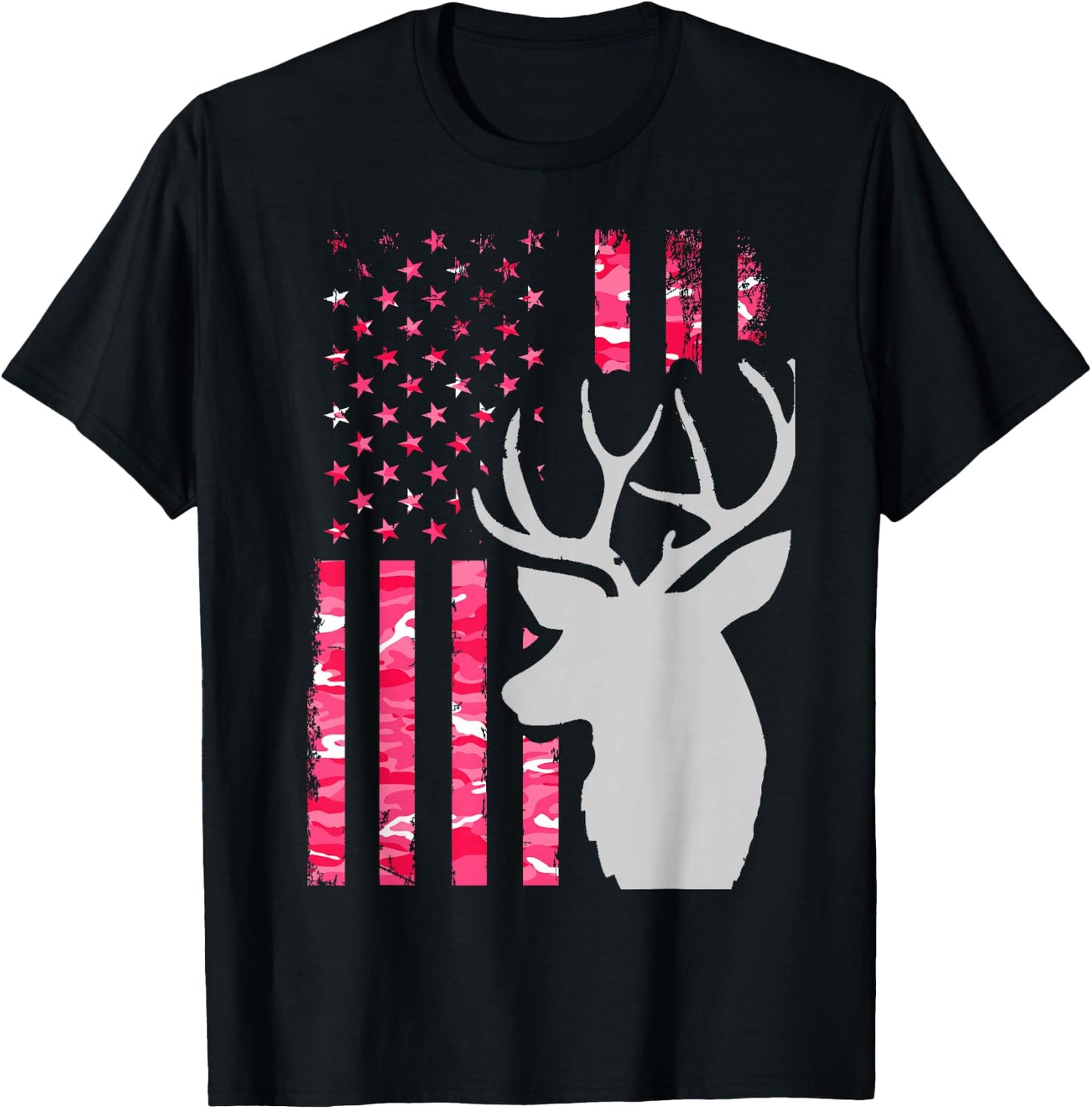 Pink Camo American Flag Camouflage Buck Hunting Shirt Women T-Shirt - T-Shirt | Black