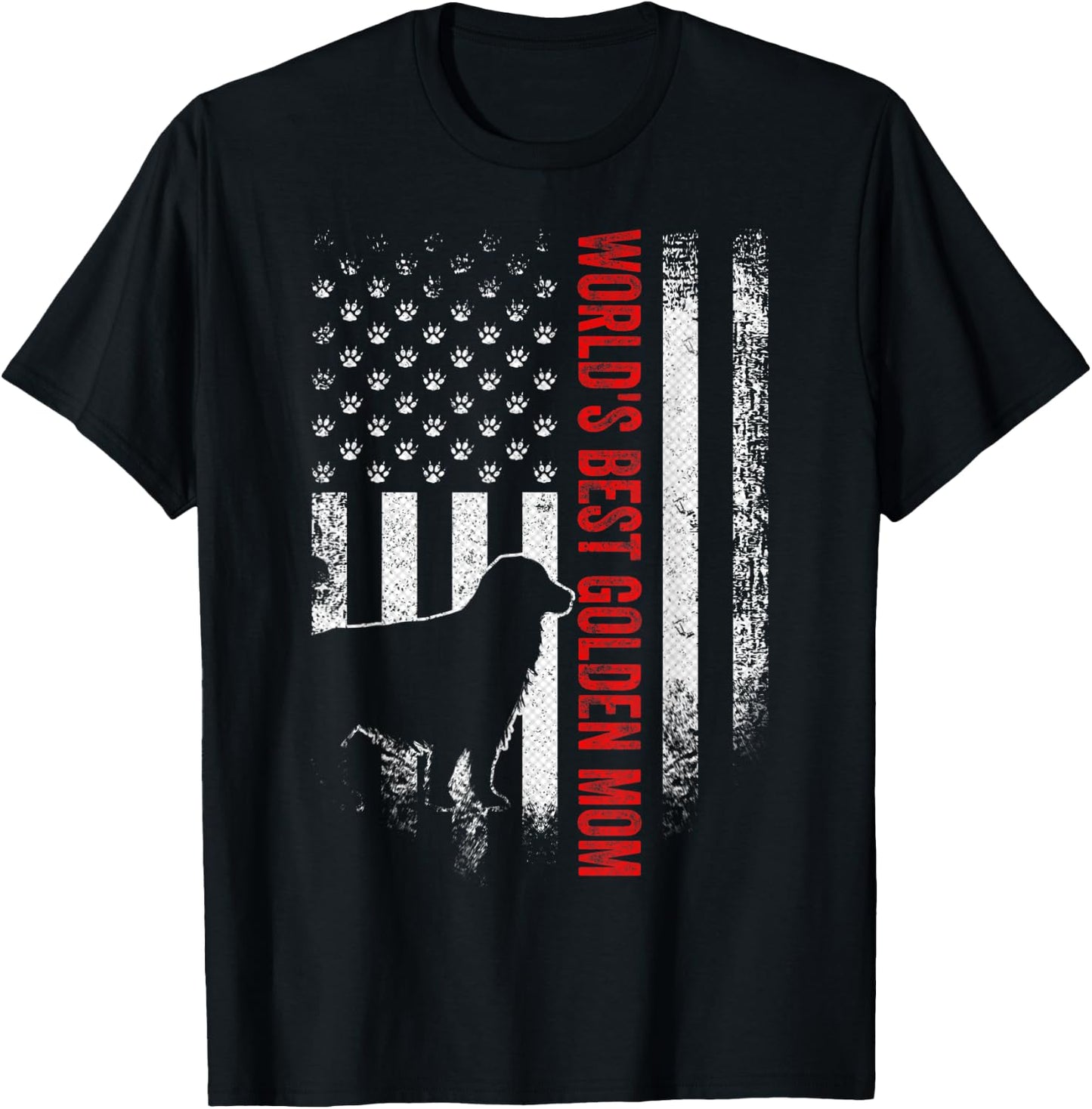 Vintage American Flag World's Best Golden Retriever Mom Gift T-Shirt - T-Shirt | Black