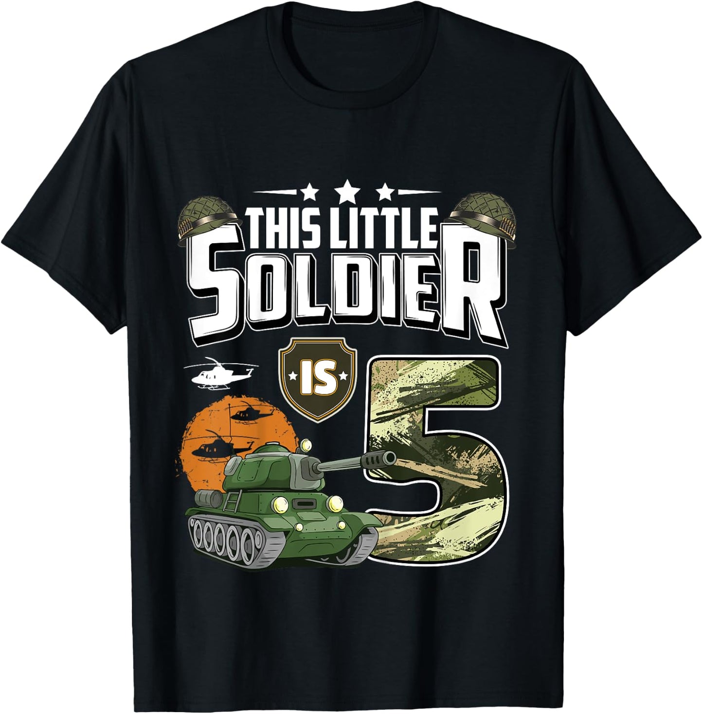 Kids 5 Year Old Soldier 5th Birthday Military Themed Camo boys T-Shirt - T-Shirt | Black