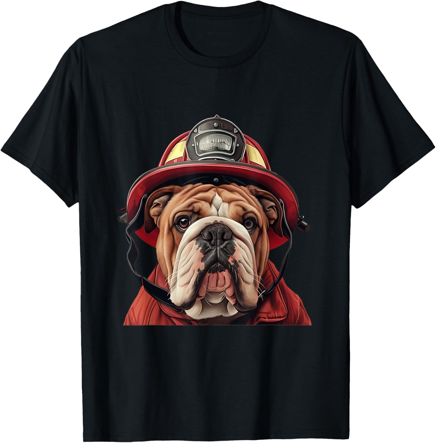 English Bulldog Firefighter Hat Firehouse Fireman Dog T-Shirt - T-Shirt | Black