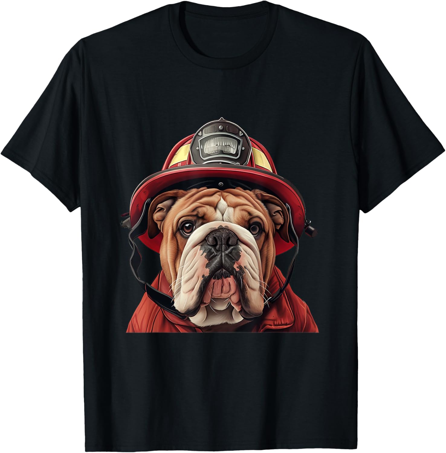 English Bulldog Firefighter Hat Firehouse Fireman Dog T-Shirt - T-Shirt | Black