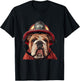 English Bulldog Firefighter Hat Firehouse Fireman Dog T-Shirt - T-Shirt | Black