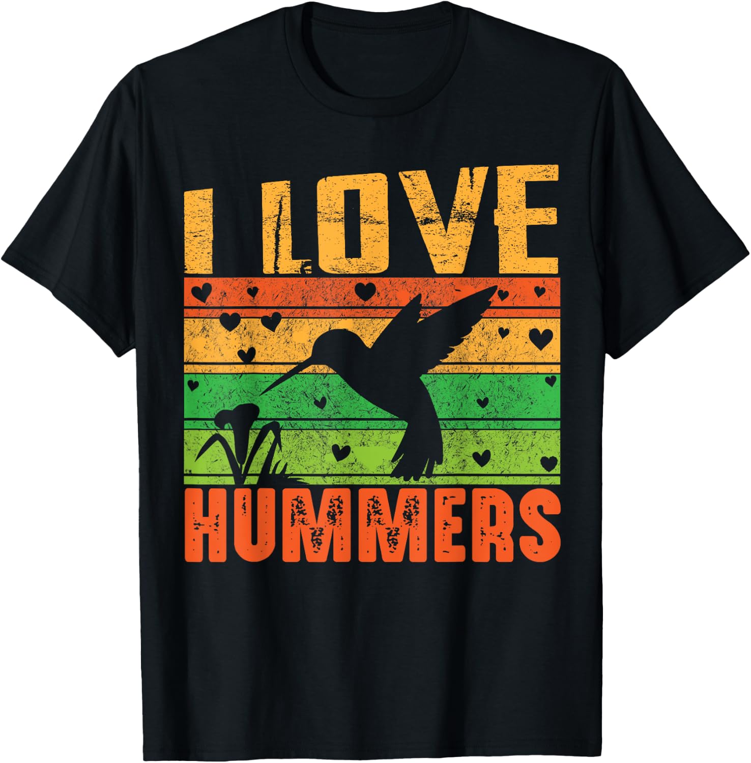 I Love Hummers Colibri Hummingbird Wildlife Retro Sunset T-Shirt - T-Shirt | Black