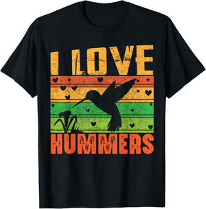 I Love Hummers Colibri Hummingbird Wildlife Retro Sunset T-Shirt - T-Shirt | Black