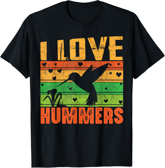 I Love Hummers Colibri Hummingbird Wildlife Retro Sunset T-Shirt - T-Shirt | Black