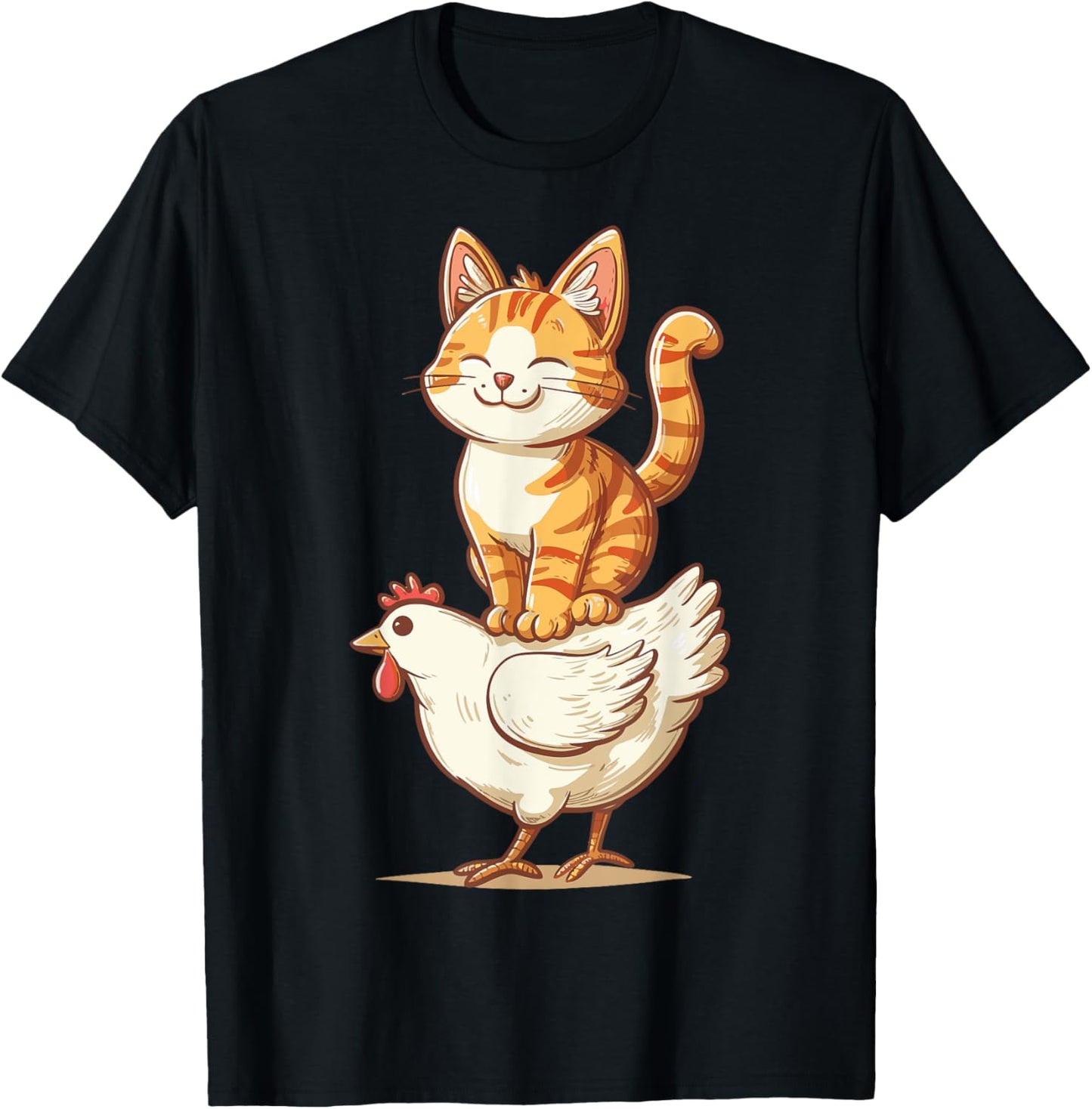 Cat Riding Chicken Men Women Kids T-Shirt - T-Shirt | Black