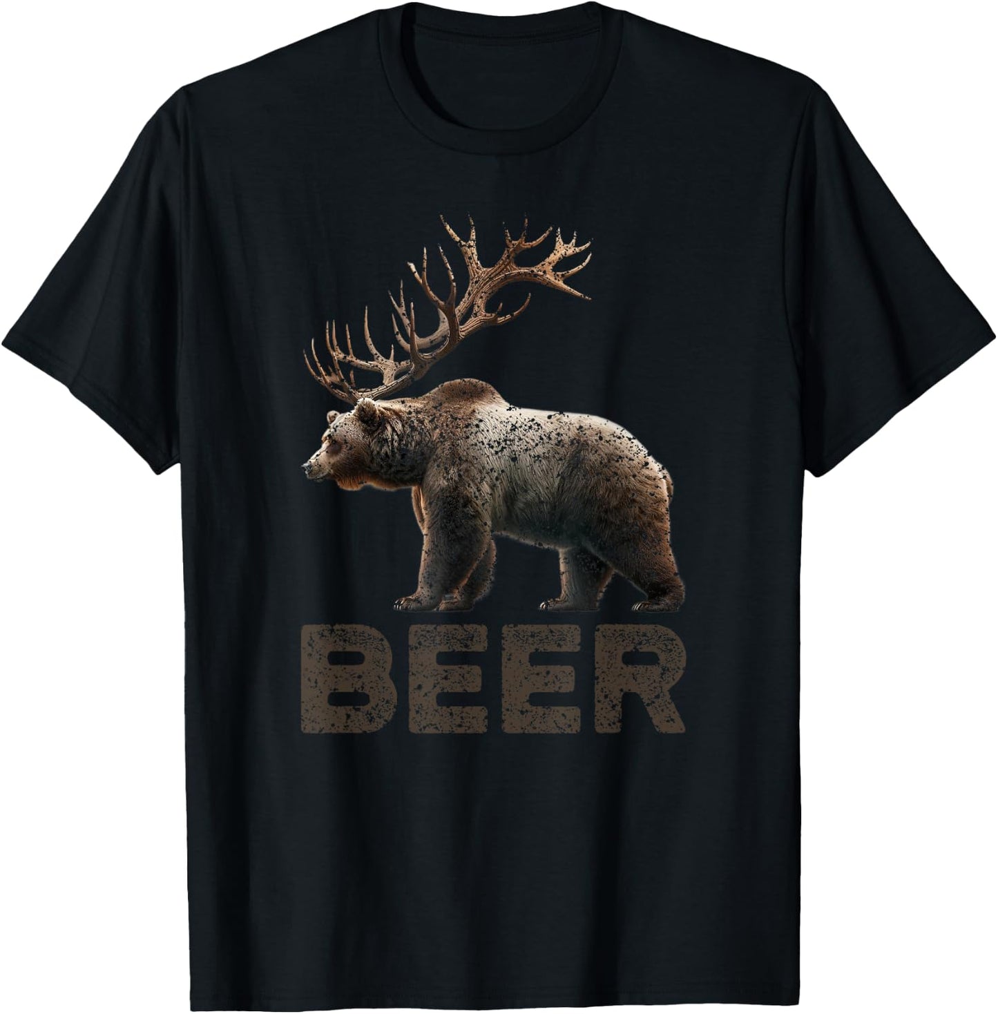 Beer Deer Bear Bear With Antlers Grizzly Beer T-Shirt - T-Shirt | Black