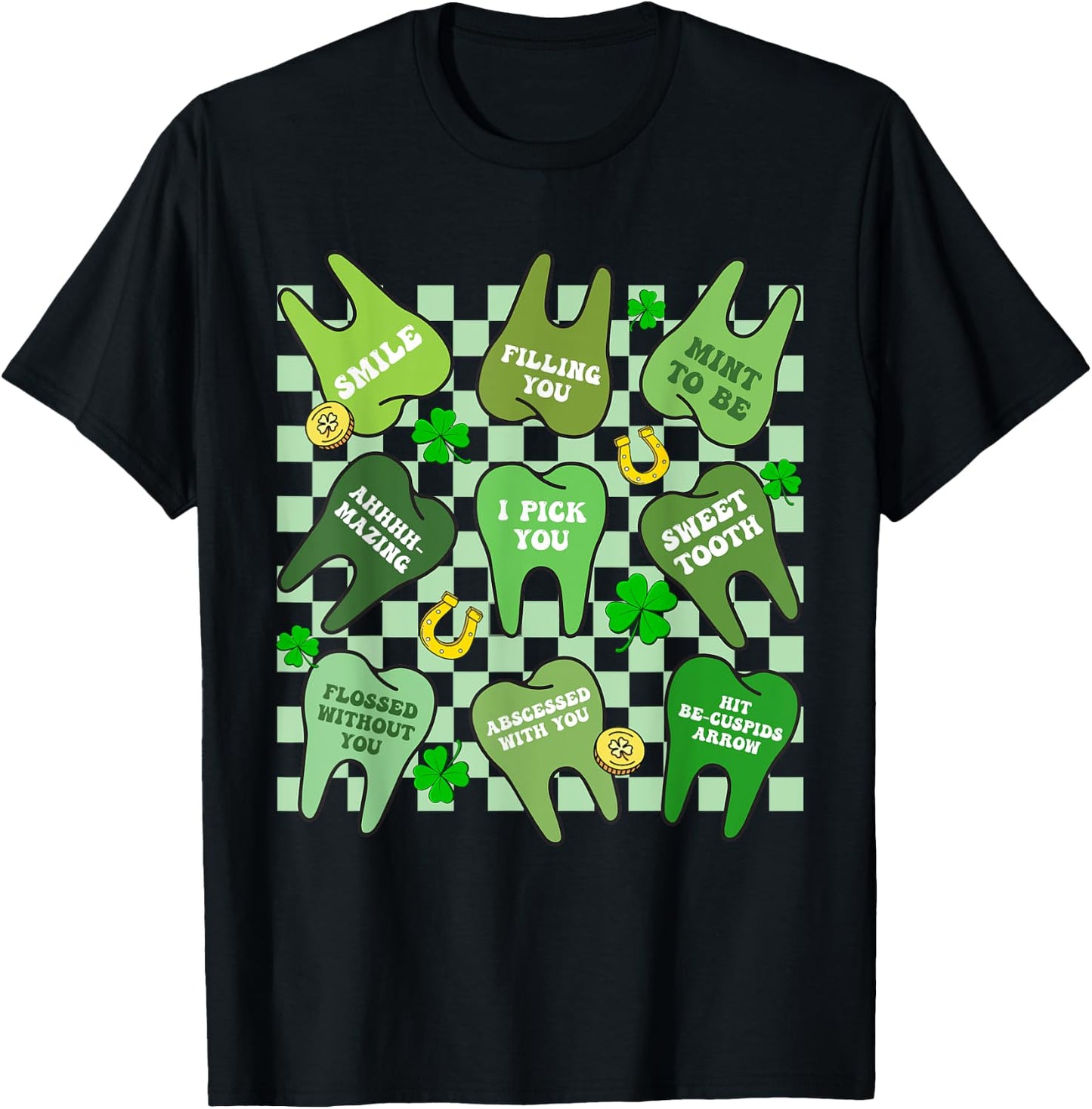 Flossed Teeth St Patricks Day Dentist Dental Squad Assistant T-Shirt - T-Shirt | Black