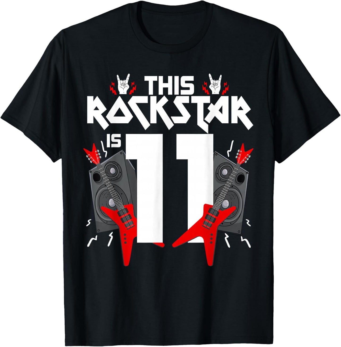 11 Year Old Rock And Roll Star Birthday Guitar 11th Gift T-Shirt - T-Shirt | Black