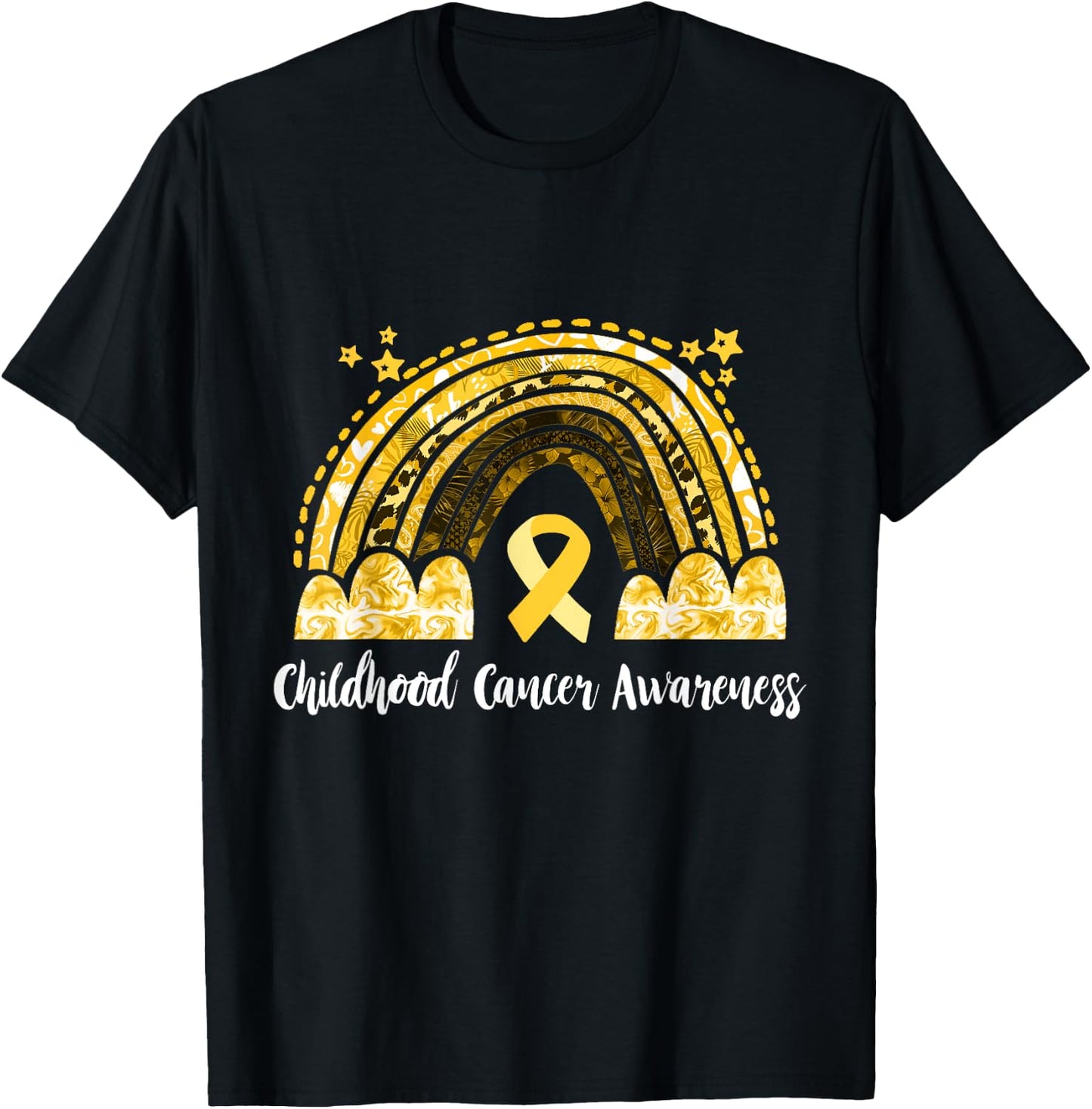 Childhood Cancer Awareness Gold Ribbon Survivor Rainbow T-Shirt - T-Shirt | Black