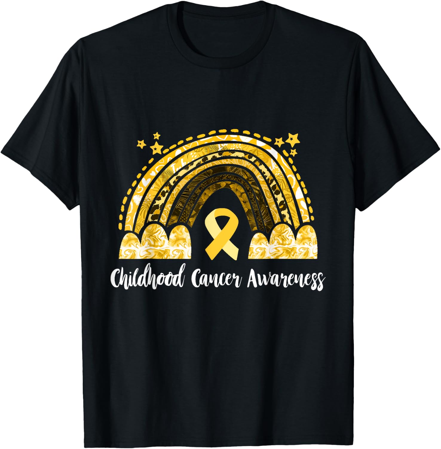 Childhood Cancer Awareness Gold Ribbon Survivor Rainbow T-Shirt - T-Shirt | Black