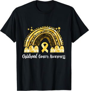 Childhood Cancer Awareness Gold Ribbon Survivor Rainbow T-Shirt - T-Shirt | Black