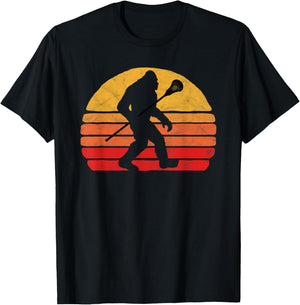 Bigfoot Lacrosse Stick Vintage Surf Sun Funny Lax T-Shirt - T-Shirt | Black