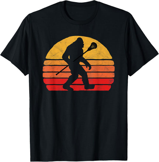 Bigfoot Lacrosse Stick Vintage Surf Sun Funny Lax T-Shirt - T-Shirt | Black