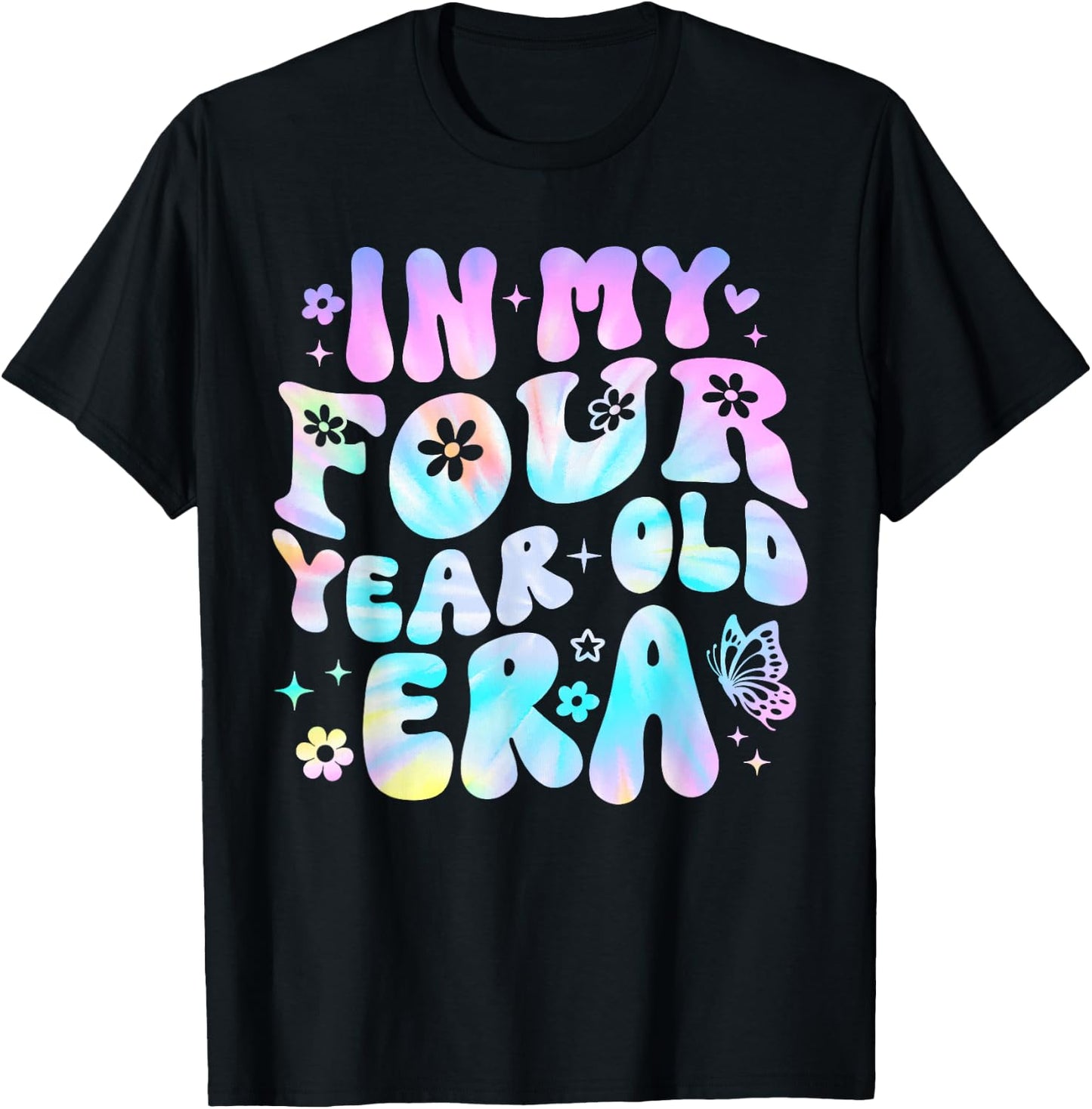 Groovy In My Four Year Old Era Girl 4th Birthday 4 Yrs Old T-Shirt - T-Shirt | Black
