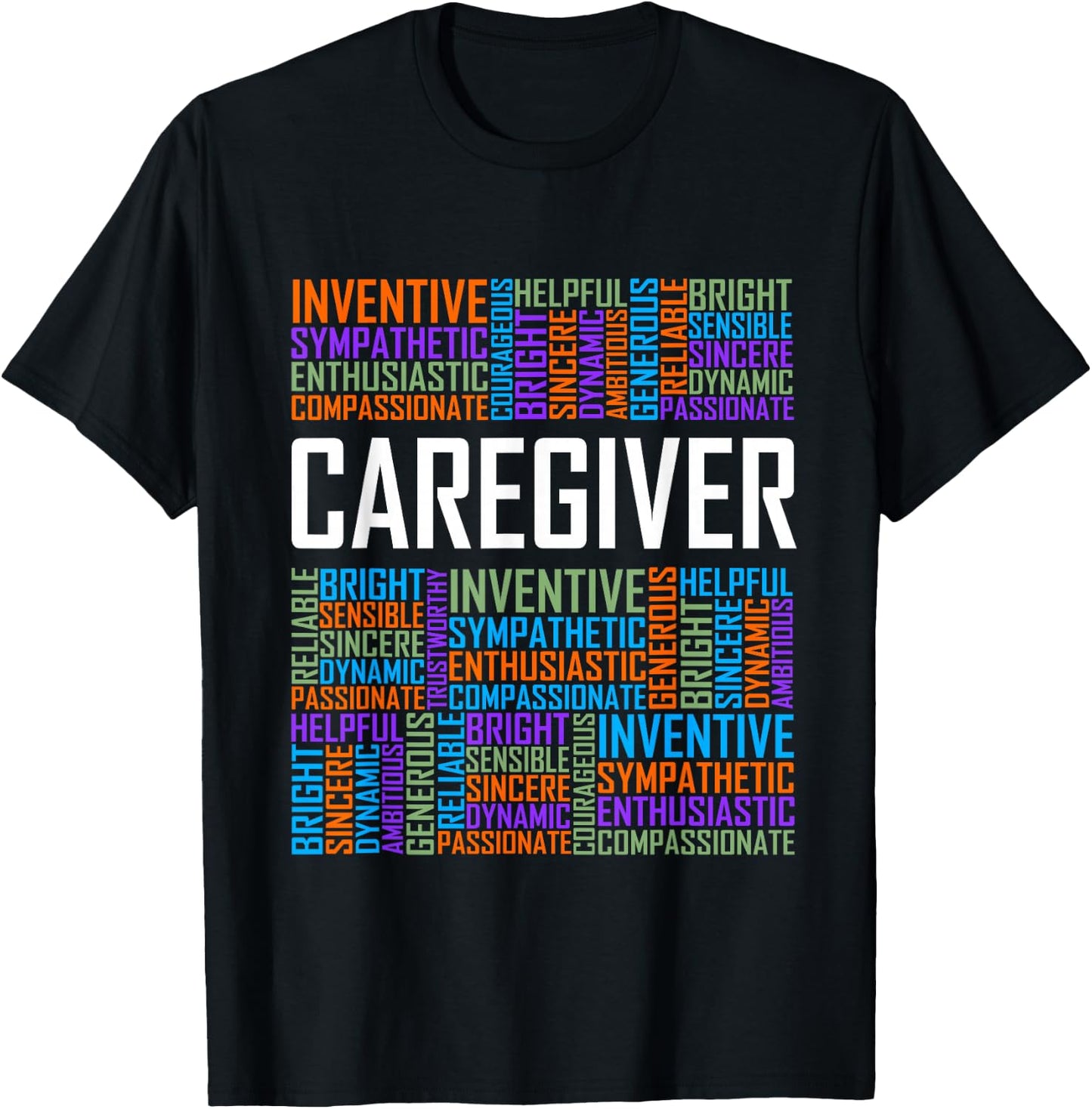 Proud Caregiver Words Caregiver Nurse Appreciation T-Shirt - T-Shirt | Black