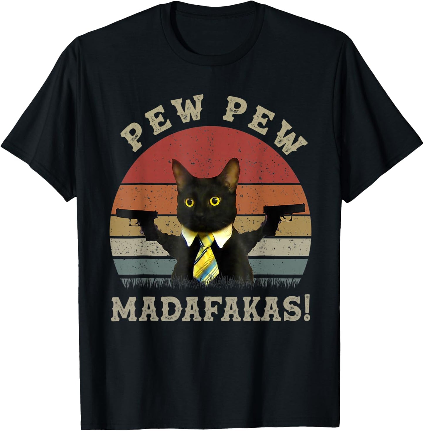 Funny Black Cat Pew Pew Madafakas T-Shirt - T-Shirt | Black