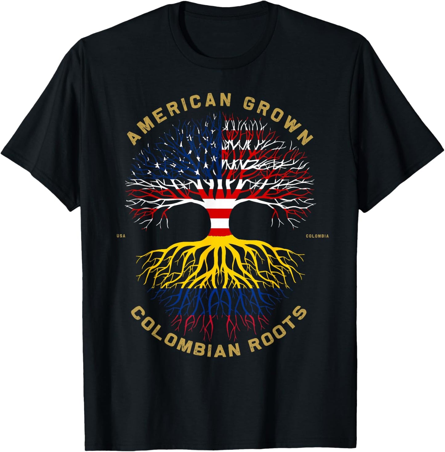 American Grown with Colombian Roots Tree USA Flag Gifts T-Shirt - T-Shirt | Black