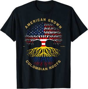 American Grown with Colombian Roots Tree USA Flag Gifts T-Shirt - T-Shirt | Black