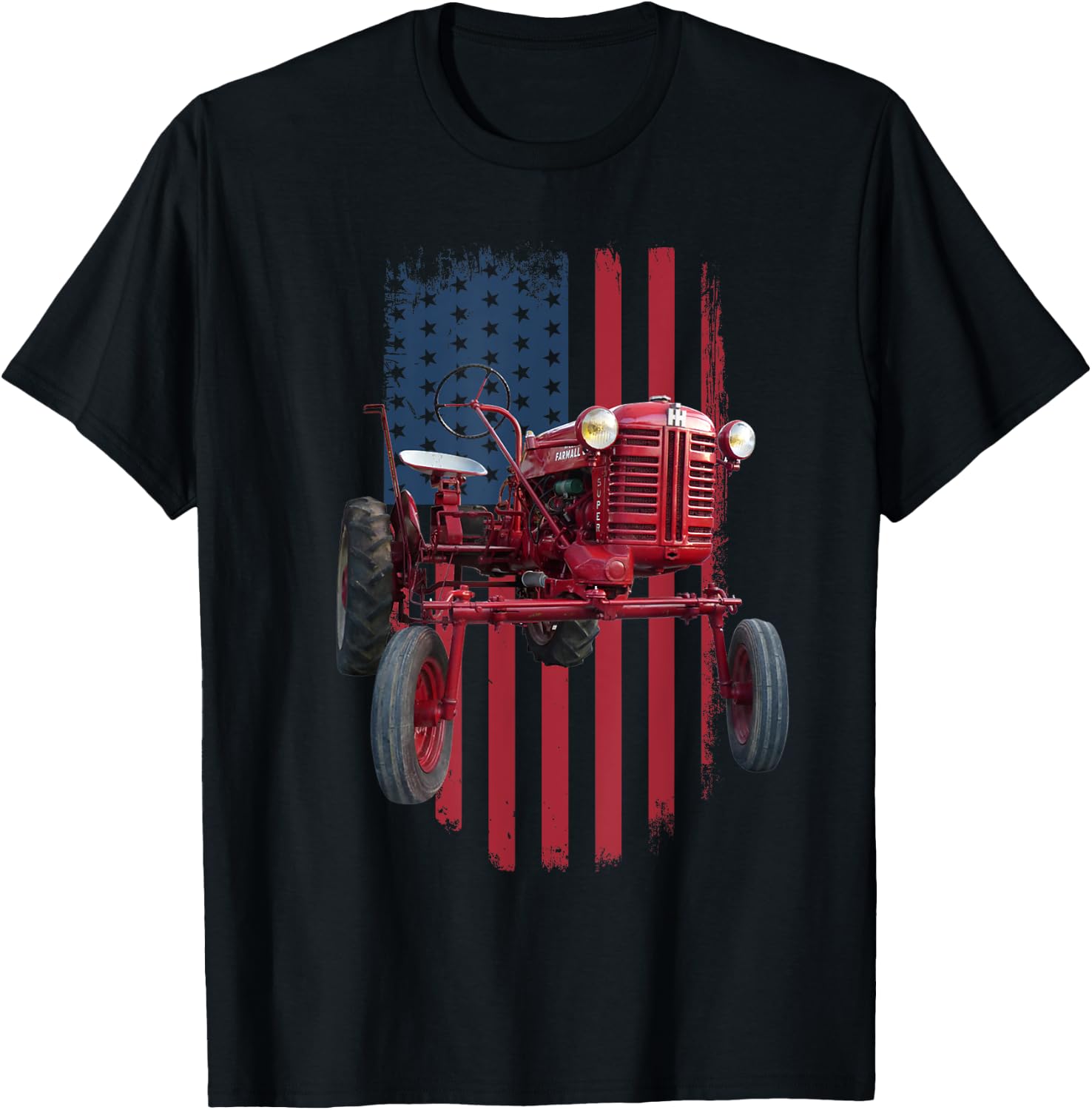 Patriotic Vintage Cub Farm Tractor American Flag USA Pride Men T-Shirt - T-Shirt | Black