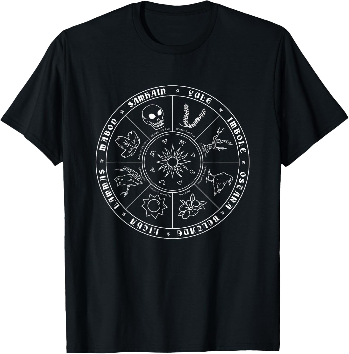 Wicca wheel of the year I Witch Pentagram Pagan calendar T-Shirt - T-Shirt | Black