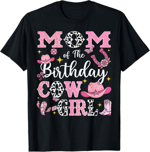 Mom Of The Birthday Cow-Girl Rodeo Cow Girl Birthday T-Shirt - T-Shirt | Black