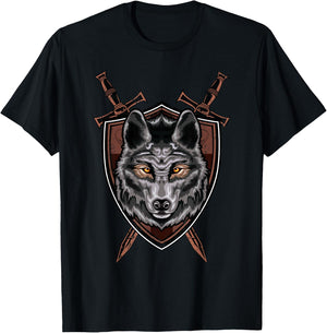 Wolf Sword Shield Renaissance Medieval Knight House Sigil T-Shirt - T-Shirt | Black