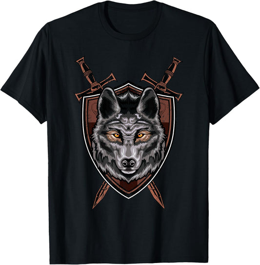 Wolf Sword Shield Renaissance Medieval Knight House Sigil T-Shirt - T-Shirt | Black