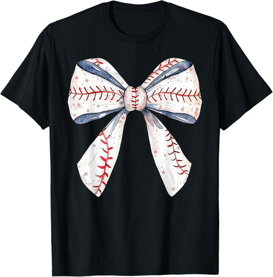 Baseball Mom Coquette Bow Mothers Day Baseball Mama T-Shirt - T-Shirt | Black