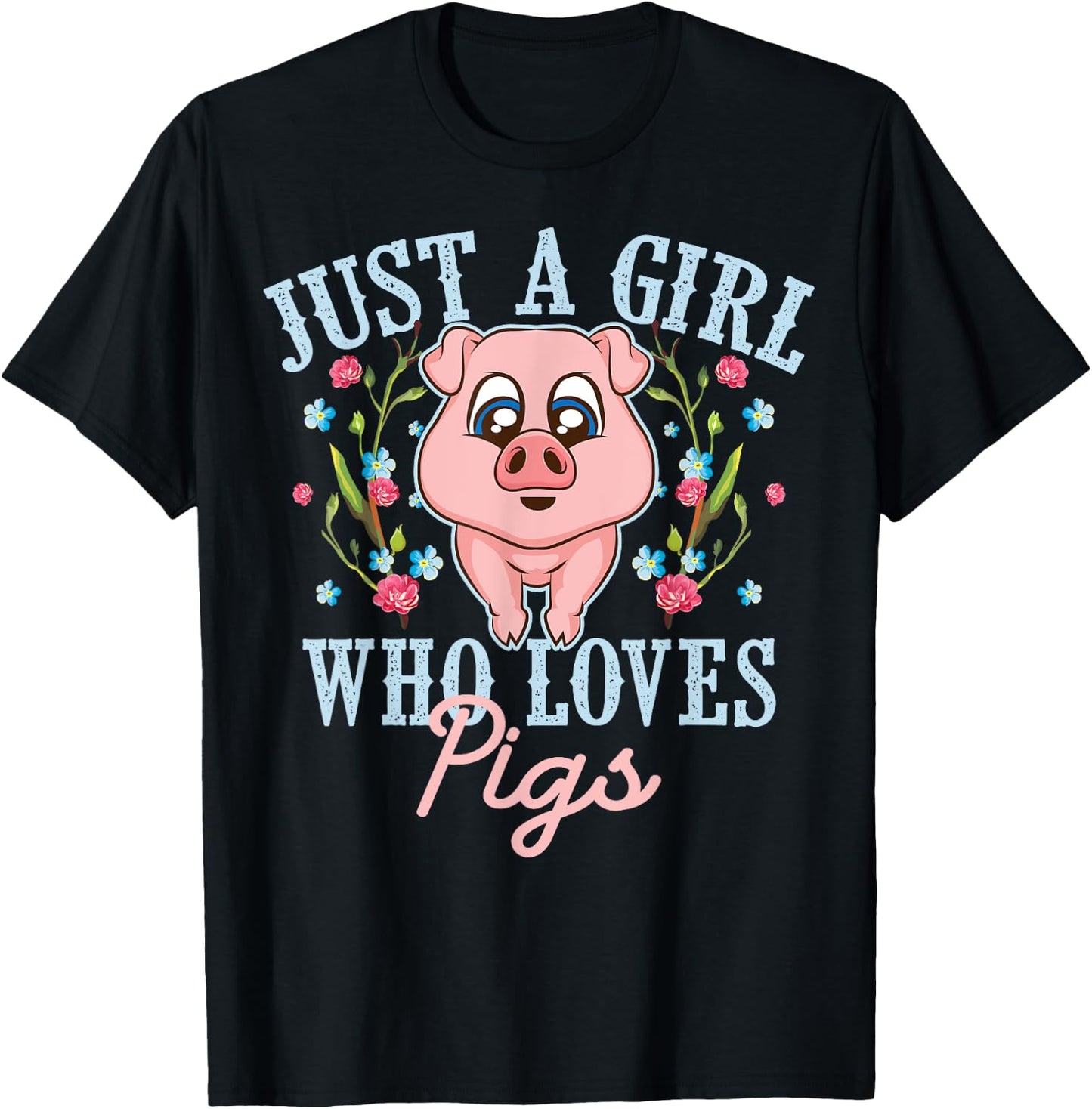 Funny Just A Girl Who Loves Pigs Gift | Cute Mini Piggy Kids T-Shirt - T-Shirt | Black
