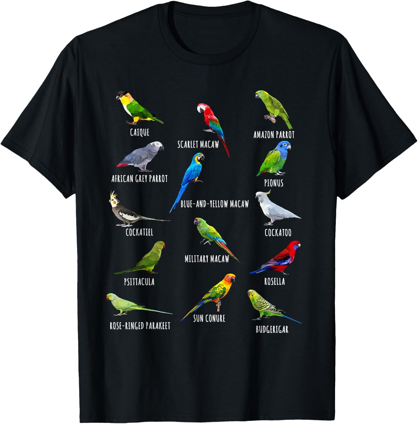 Different Parrot Species Biology Types Bird Identification T-Shirt - T-Shirt | Black