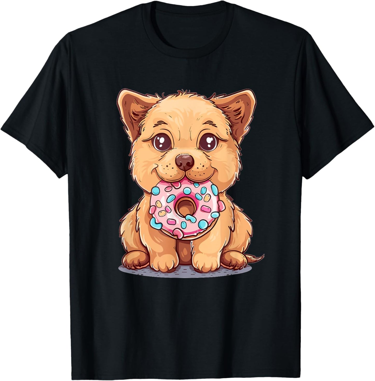 Cute Dog With Donut I Kids Dog T-Shirt - T-Shirt | Black