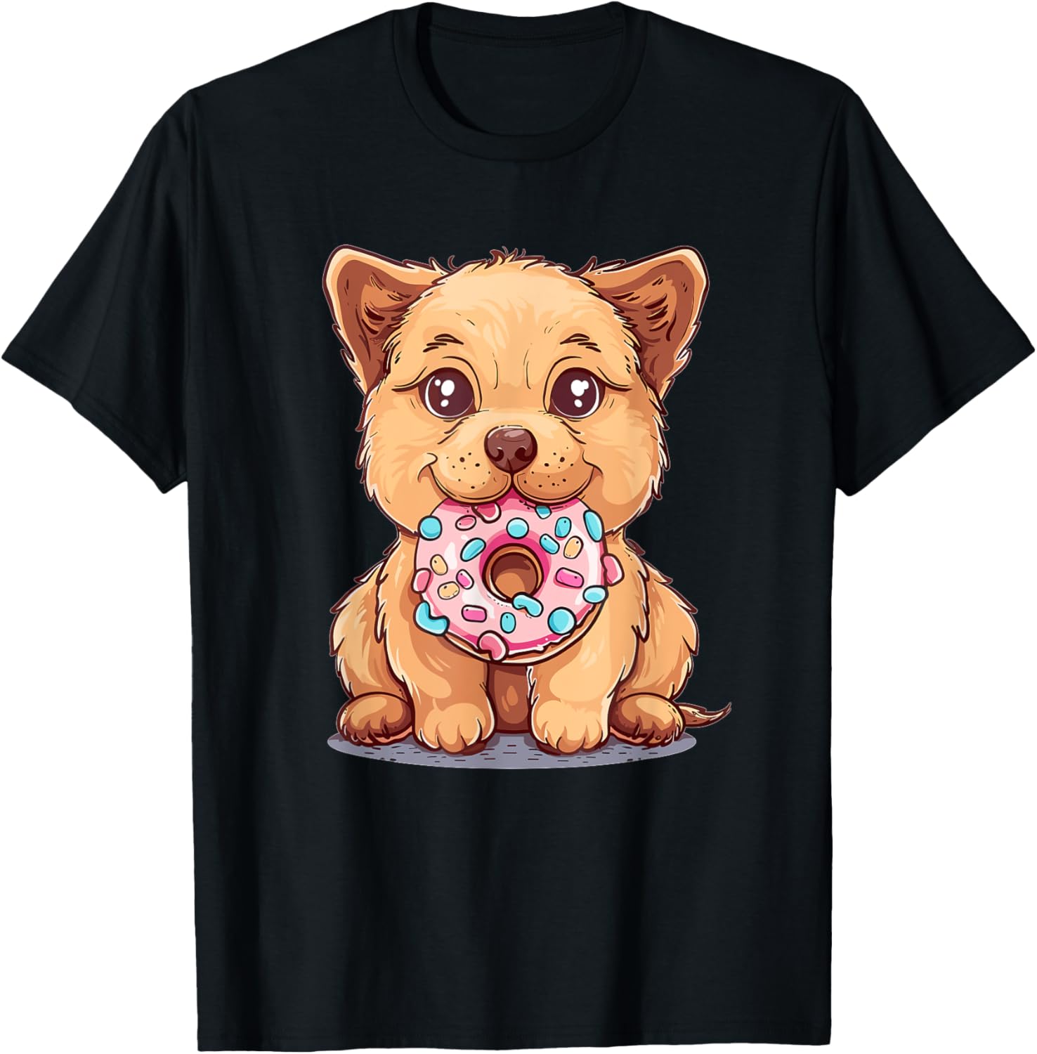 Cute Dog With Donut I Kids Dog T-Shirt - T-Shirt | Black
