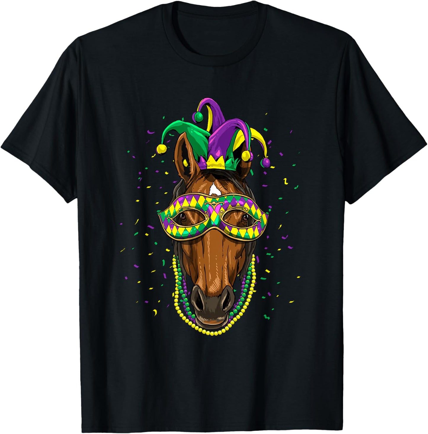 Horse Animal Lover Cute Mardi Gras Carnival Jester T-Shirt - T-Shirt | Black