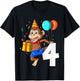 Kids Monkey Birthday 4 Monkey 4th Birthday Outfit Monkey 4 Party T-Shirt - T-Shirt | Black