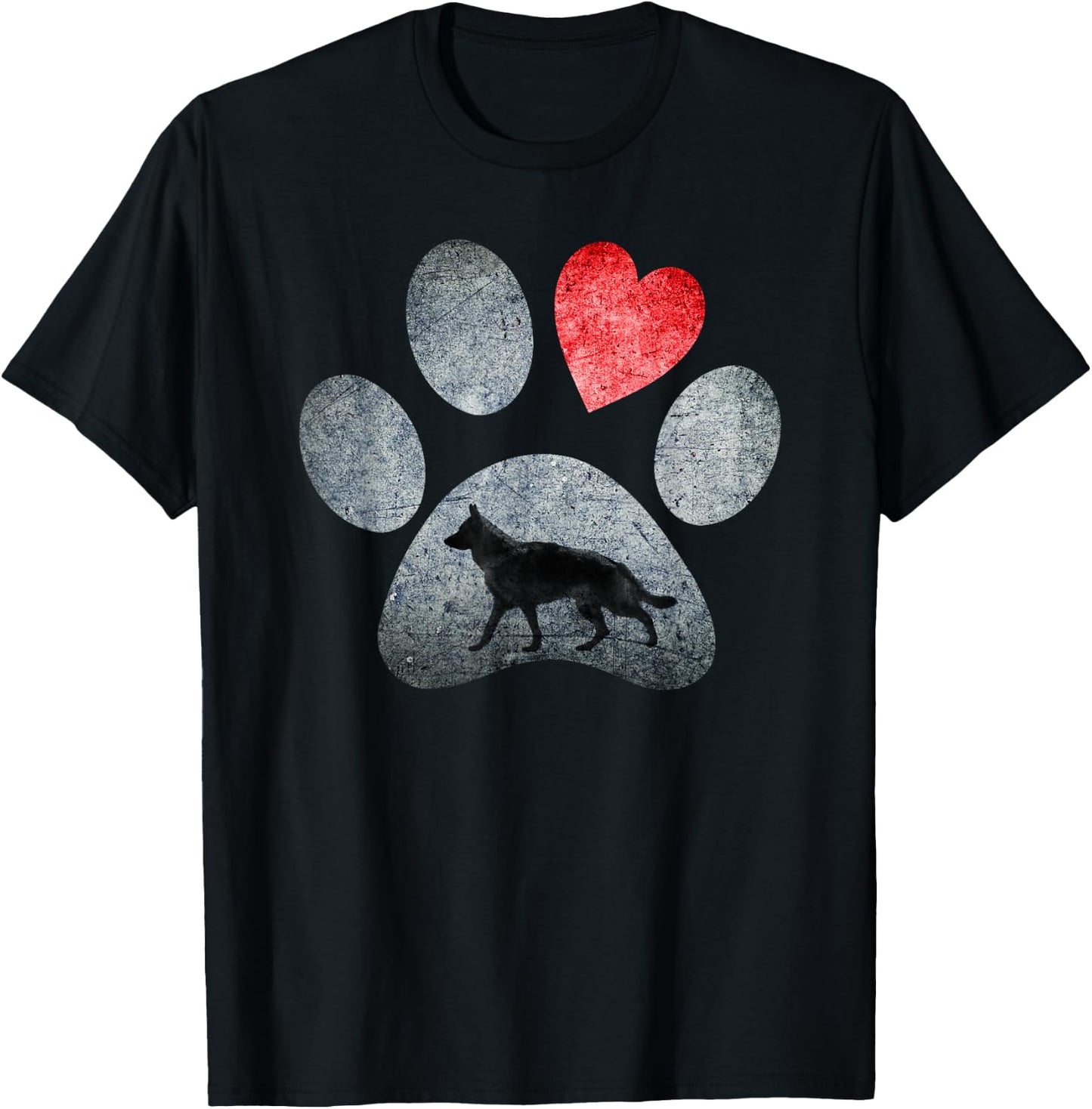 German Shepherd Dog Paws Dog Lover Red Heart T-Shirt - T-Shirt | Black