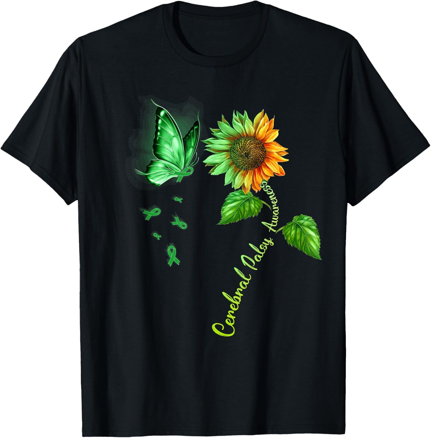 Butterfly Sunflower Cerebral Palsy Awareness T-Shirt - T-Shirt | Black