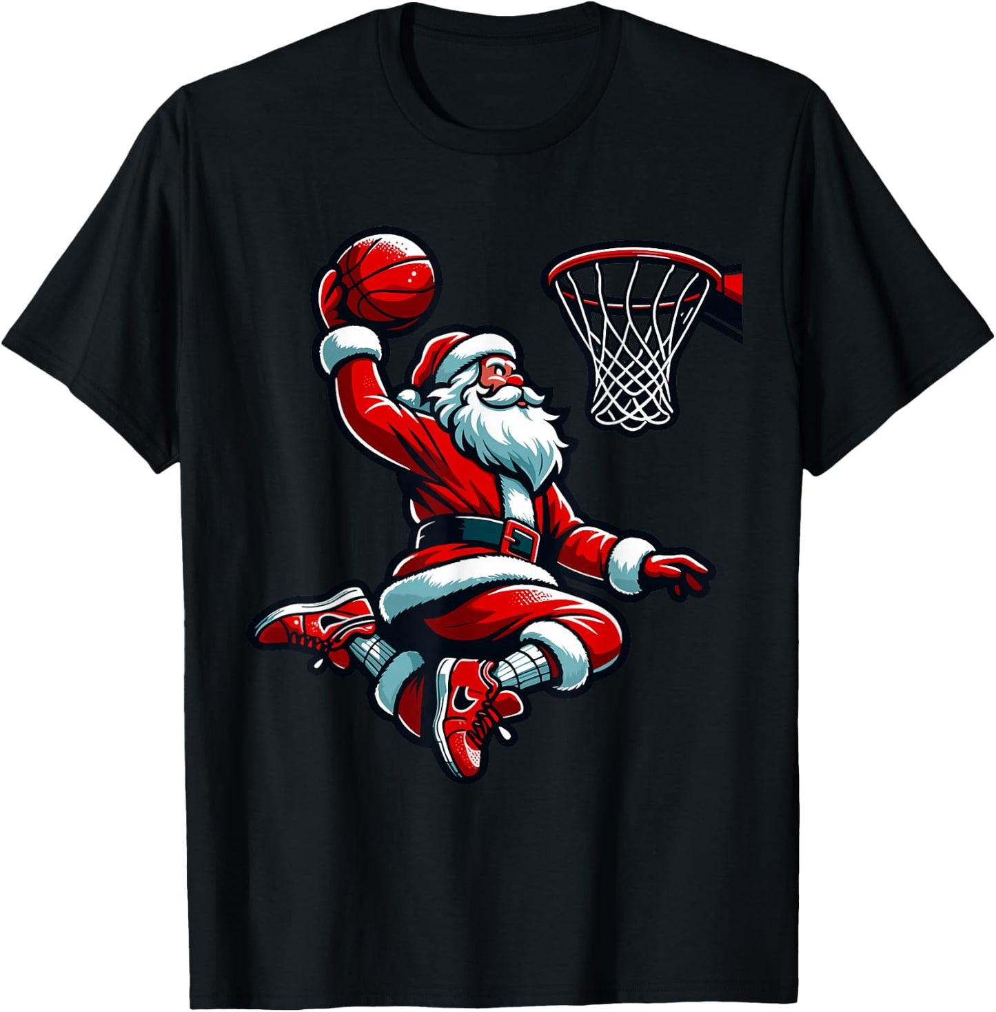 Santa Claus Dunking A Basketball Funny Christmas Basketball T-Shirt - T-Shirt | Black
