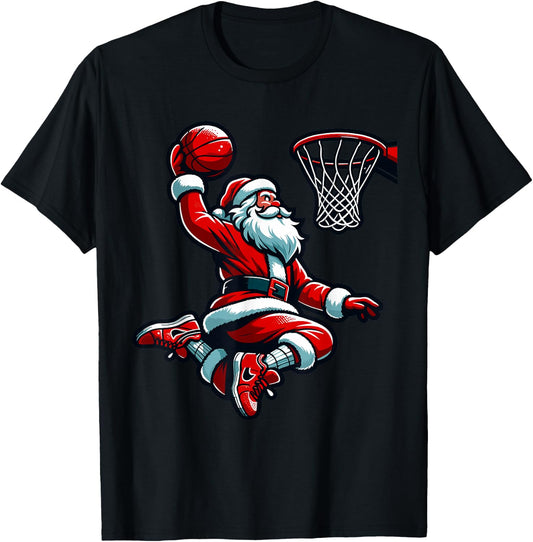 Santa Claus Dunking A Basketball Funny Christmas Basketball T-Shirt - T-Shirt | Black