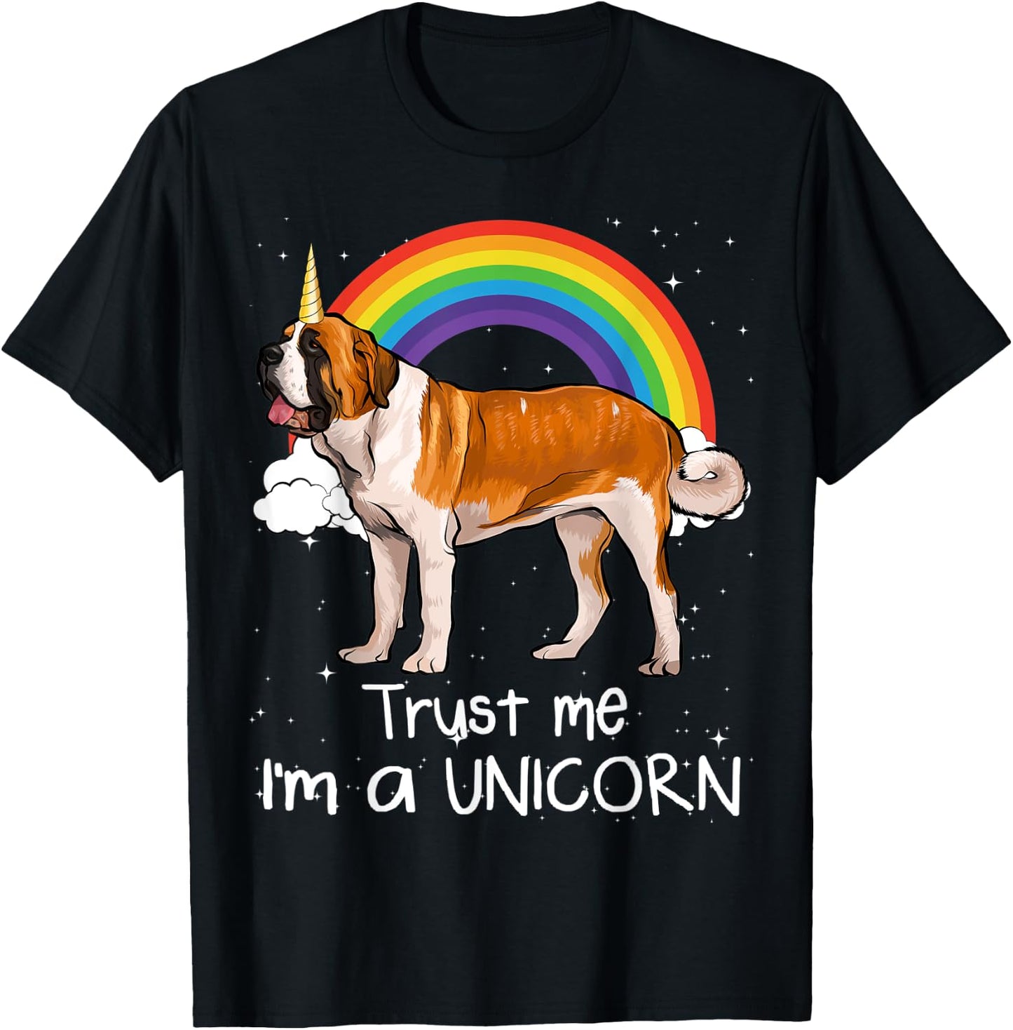 Rainbow St. Bernard Trust Me I'm A Unicorn Dog T-Shirt - T-Shirt | Black